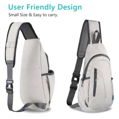 TITECOUGO Canvas Small Sling Bag Lightweight Crossbody Bag for Women Rucksack for Men Running Backpack Travel Chest Pack Daypack Shoulder for Gym Work Hiking Outdoor Sports Light Grey — view 3