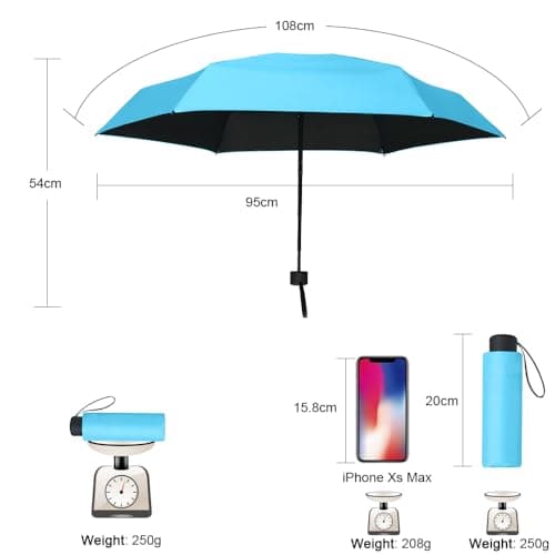 Vicloon Mini Travel Umbrella, Small Compact Umbrella with UPF50+ Protection, 210T Black Rubber Cloth & 6 Aluminum Alloy Ribs Folding Umbrellas, Lightweight Tiny Pocket Umbrellas (Blue) — view 2