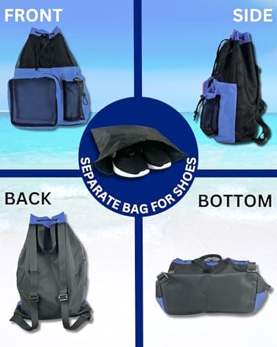 JIMJOOS Drawstring Mesh Swimming Bag - 25L Waterproof Swim Bag with Wet/Dry Compartment, Multifunctional Sports Backpack for Kids, Adults, Swimming, Surfing, Beach, Gym (Navy Blue) — view 6