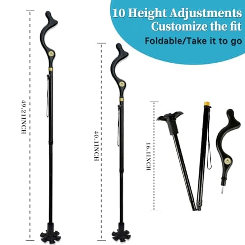Walking Sticks Foldable for Men & Women Seniors for Balance,Self Standing Folding Cane,Height Adjustable Anti-Slip Lightweight Alloy Walking Stick Collapsable for Travel Mobility Aid (black) — view 4