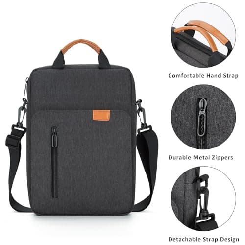 jooeer 13-14 Inch Laptop Sleeve Case Waterproof Polyester Shoulder Bag Compatible with MacBook Air Pro M4 M3 M2 M1, Surface Pro (Deep Grey, 14 Inch) — view 5