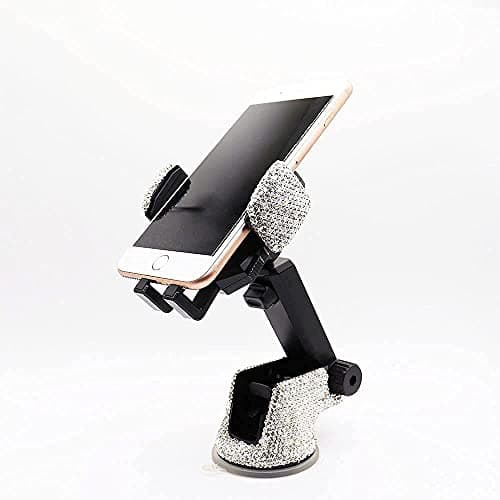 Bling Car Phone Mount Holder,Shiny Crystal Rhinestone Phone Stand for Women and Girls, Car Accessories for Windshield Dashboard,Compatible with Most Cellphones (White) — view 6