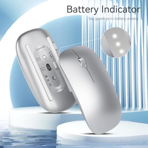 Uiosmuph Bluetooth Mouse, USB C Rechargeable Wireless Mouse, Silent -Silver — view 5