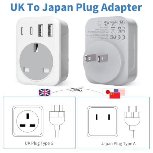UK to Japan Plug Adapter, 5 IN 1 Japan Travel Adapter — view 3
