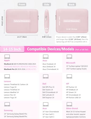 HYZUO 14-15 Inch Laptop Case Sleeve Bag Set for MacBook Air M5, Pale Pink — view 6