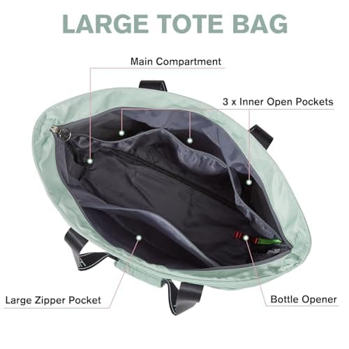G4Free Beach Tote Bag Waterproof Sandproof Shoulder Bag Beach Bag Large Sports Bag Shopping Bag for Women, light green — view 4