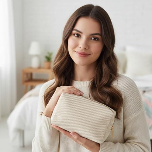 YONEEKSS Corduroy Makeup Bag Small Cosmetic Pouch for Handbag (Beige) — view 4