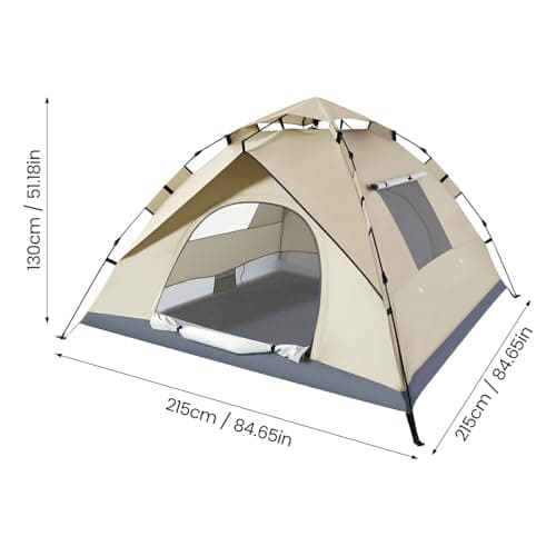 Y.H BLISSHAVEN 3-4 Person Pop-Up Tent – Waterproof & UV Protection Instant Camping Tent for Hiking, Lightweight 215x215x130cm with Easy Setup – Ideal (Beige) — view 4
