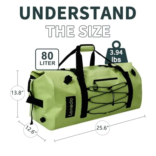 Lanedo 80L Dry Bag Large Waterproof Bag Roll-Top Heavy Duty Fishing Duffel Bag with Durable Straps & Handles for Kayaking Paddle Boarding Boating Rafting Fishing Canoeing Camping (Green) — view 2