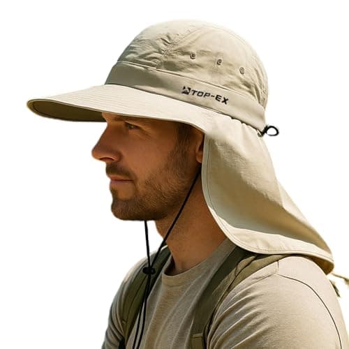 TOP-EX Cooling Sun Hat, UPF 50+, Neck Flap, Light Khaki, XL/XXL