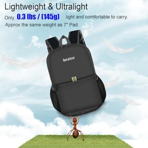 Bekahizar Small Rucksack 15L Packable Backpack Hiking Daypack Foldable Day Bag For Men Women Teens Travel Camping City Walking Mountaineering Climbing (Black) — view 4