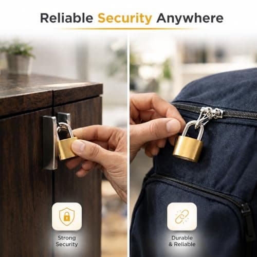 Pack of 6 Mini Brass Padlocks with Keys Small Keyed Locks Set Including 3 Sizes 25mm, 30mm & 40mm Each 2X | Durable Brass Locks for Luggage Diaries Cabinets — view 4