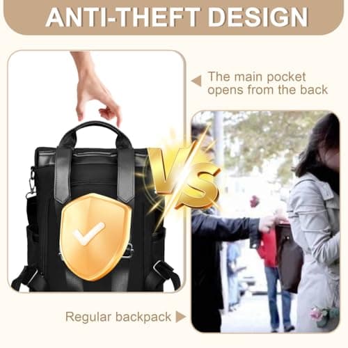Eshow Backpack Womens Anti Theft with Purse, Ladies Rucksack Fashion, Shoulder Bag Nylon Casual, Small Daypack Handbag for Girls Daily Travel School Work Black — view 3