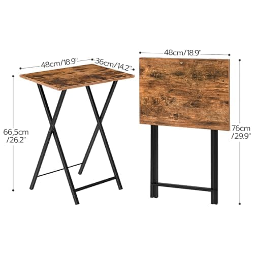 HOOBRO Side Table 2 Set, Folding Tables, TV Tray Table for Eating, Small Sofa End Laptop Drinks Coffee Tables for Small Space, Living Room, Industrial, Metal Frame, Rustic Brown EBF25BZ01 — view 3
