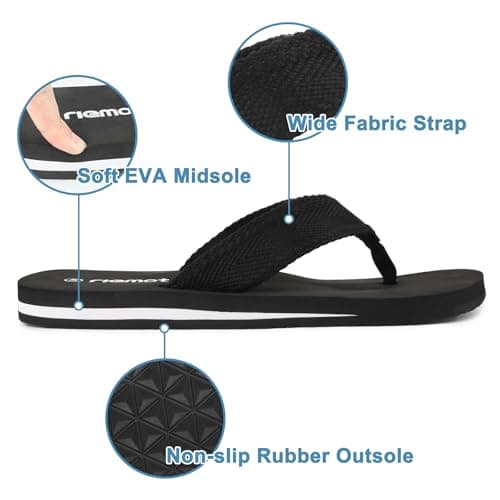 riemot Flip Flops Men's Thongs Sandals, Comfort Lightweight Thong with Arch Support Shoes Summer Outdoor Beach Pool Sandal, Non-Slip Walking Slippers,Black UK 13/EU47 — view 3
