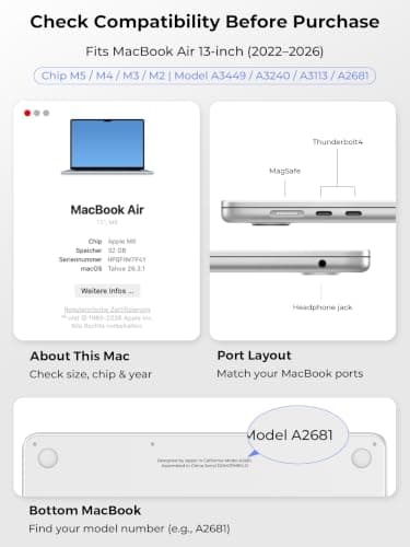 EooCoo for MacBook Air 13.6 inch Case 2026-2022 M5 M4 M3 M2 Crystal Clear — view 3