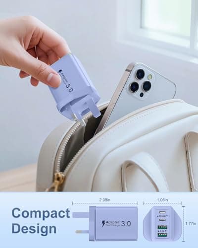 Saqykan 40W 4-Port USB Plug UK Fast Charger Dual PD Power Adapter +QC Multiport Wall Charge Head Mains Type C Fast Charging Plug for iPhone 17 16 15 14 13 12 11 Pro Max Plus, Samsung, iPad — view 5