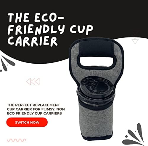 KOSTOO Portable Drink Carrier and Reusable Coffee Cup Holder for Hot or Cold Drinks, On-The-go Water Bottle Cup Caddy with Adjustable Elastic Fastening Strap, Gray (Gray-2 Pockets) — view 3