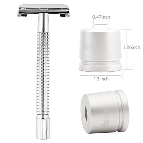 Safety Razor/Shaver/Shaving Tool/Butterfly Men's Razor Kit, Chrome Long Handle Butterfly Open Double Edge Safety Razor Men's Shaver (1 Razor Excluding blades, 1 Stand and 1pc Genuine Leather Case) — view 4