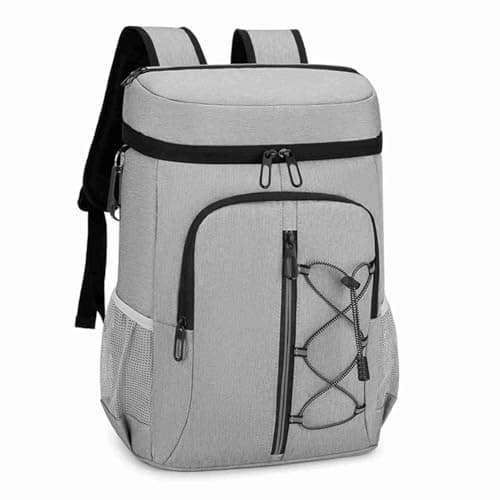 Insulated Cooler Backpack Camping Hiking Road Trip Outdoors 2 Side Mesh Pockets Camping Picnic for Meals, Beverages, Snacks (Light Gray)