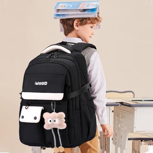 SUNYBLIS Black School Bags For Girls Boys,Aesthetic Back to School Backpack Cute Preppy with Pendant Ladies Rucksack Women Lightweight Waterproof Travel Back Pack for Teenage Primary Secondary School — view 2