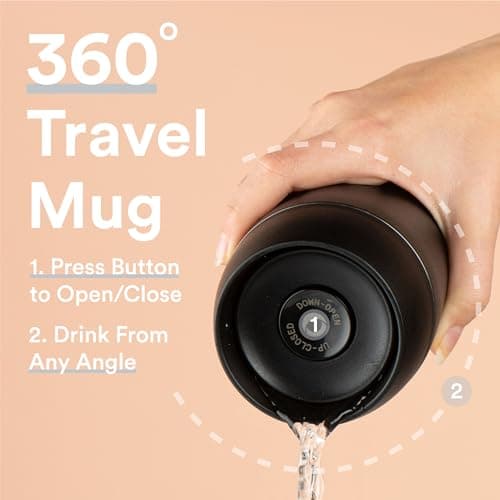 Moon 360° Travel Mugs - Leakproof Reusable Coffee Cup for Hot Drinks - Insulated Stainless Steel Thermal Mug, Fits Car Cup Holders (450ml, Recycled Metal/Black) — view 3