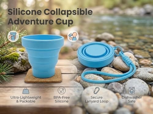 PRK 14 Silicone Foldable Travel Mug | 170ml Reusable Collapsible Coffee Cup | BPA Free & Leakproof | Portable Pocket-Sized Cup for Travel, Camping, and Commuting with Strap (Baby Blue) — view 2