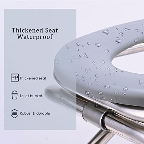 Lightweight Foldable Bedside Commode w Removable Bedpan, Stainless Steel Portable Toilet for Camping - up to 330LBS, Folding Shower Stool — view 4