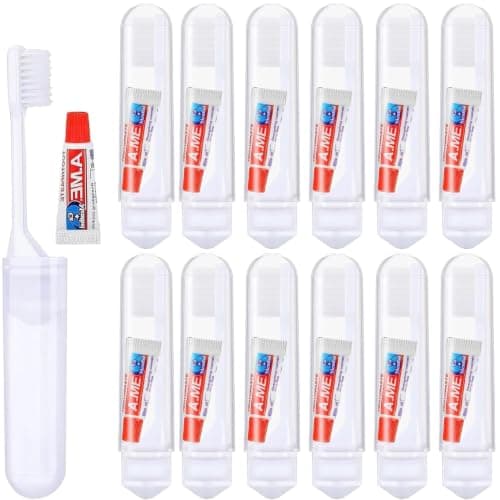 12 Pcs Travel Toothbrush Set with Mini Toothpaste, Portable Foldable Toothbrush, Mini Toothbrush Suitable with Toothpaste for Travel Business Trip Families Camping Outdoor Activities