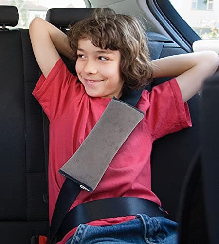Car Seat Belt Pillow for Kids Set of 2 - Soft Grey Seatbelt Shoulder Pad Cushion Headrest for Long Car Rides Naps Road Trips, Adjustable Washable Travel Sleep Pillows for Children — view 4