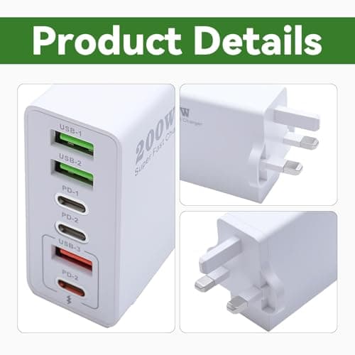 200W USB C Charging Station with 6 Ports Multi USB C Charger Hub — view 6