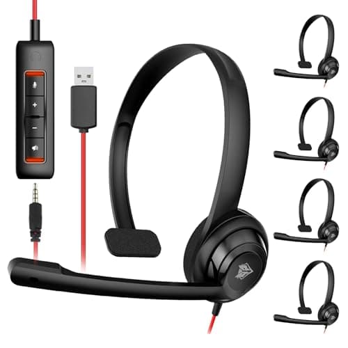 NUBWO HW02 USB Headset with Microphone Noise Cancelling &in-line Control, Ultra Comfort Computer Headset for Laptop pc, On-Ear Wired Office Call Center Headset for Boom Skype Webinars, 5 Packs