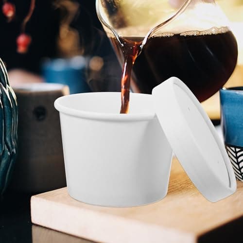 MOBUTOFU Disposable Coffee Cups with Lids 10 Pack 240ml White Paper — view 6