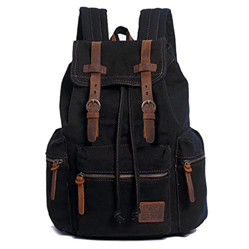 AUGUR High Capacity Canvas Vintage Backpack - for School Hiking Travel 12-15.6" Laptop Backapcks for men Casual Daypacks (Larger-Black)