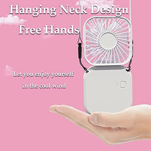 Adofous Mini Desk Fan, Folding Neck Fan With Lanyard, USB Rechargeable Battery Operated Foldable Fan, Personal 3 Speed Adjustable Personal Fans Idear for Home Office School Outdoor Travel (White) — view 3
