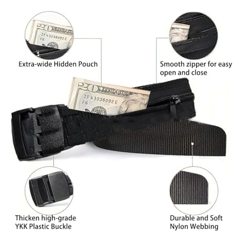 IUSOT Money Belt for Travel Hidden Compartment with Secret Zip Pocket, Adjustable Nylon Design, Black, Ideal for Secure Travel and Everyday Use — view 3