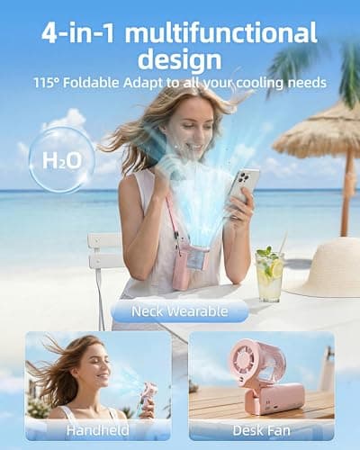 4-in-1 portable spray handheld fan,Extra-large battery USB rechargeable spray fan,Adjustable 1-100 Speed,mini fan,foldable personal fan,LED display,for Travel/makeup/Outdoor/Camping/concert(Pink) — view 5