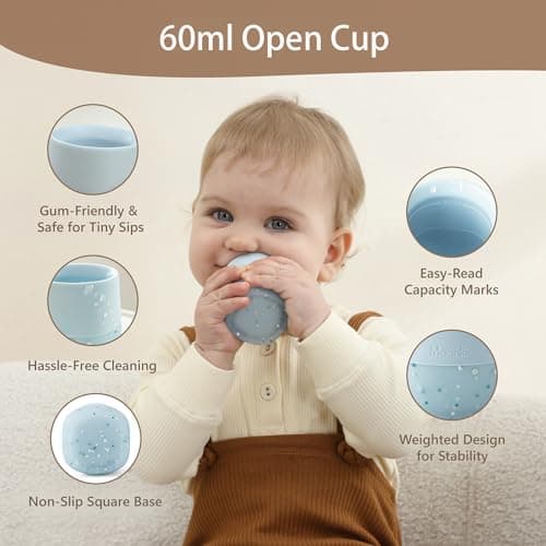 Moonkie Baby Cup | Silicone Open Cup Baby from 6 Months | Weighted Base (Anti-Tip) | BPA Free | Capacity Markings | 60ml (Ether) — view 2