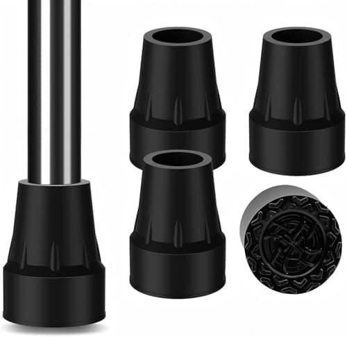 TLLTKOK Rubber Ferrules for Walking Sticks, 4 Pack 19 mm Heavy Duty Rubber Replacement Tips for Canes Crutches Walking Sticks, Non-Slip Extreme Grip Crutch Tips with Metal Inserts
