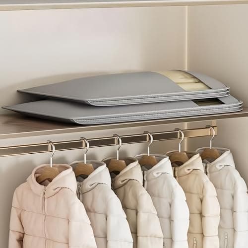 Science Compression Zipper Hanging Garment Bag（Large） - Waterproof Dustproof Moth Proof Storage Organizer for Winter Coats & Down Jackets, Save Space for Travel & Home（Gray） — view 3