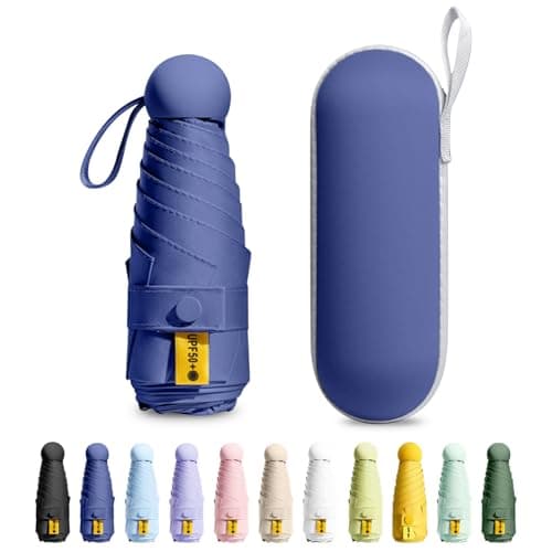MPXEAVG Travel Umbrella, Handbag Umbrellas, Compact Umbrella with Case, for Women Handbag Size, UV Protection for Men Women (Navy Blue)