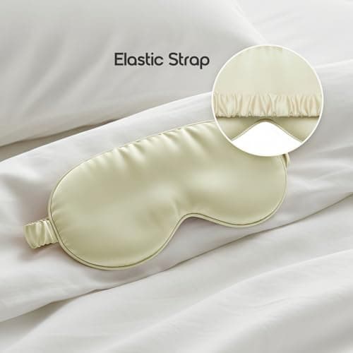 Beige 3D Contoured Silk Sleep Mask, Luxurious Smooth Eye Cover with Elastic Adjustable Strap, Breathable Cooling Light Blocking Blindfold for Men Women, Portable Eye Mask for Work Travel Night Sleep — view 4