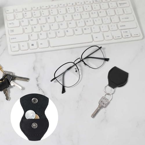 WLLHYF 2PCS Leather Keychain Ring Holder Slim Jewelry Travel Pouch Wedding Engagement Ceremony Ring Storage Box Ear Hook Flat Case Small Workout Gym Coin Bag Brown and Black — view 4