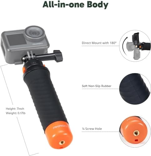 AKASO Waterproof Floating Hand Grip Compatible with AKASO Action Cameras EK7000/Brave 4/Brave 7 LE/Brave 7/Gogro Hero12/11/10/ 9/Max/DJI Osmo Action, Handle Mount Accessories for Water Sports — view 2