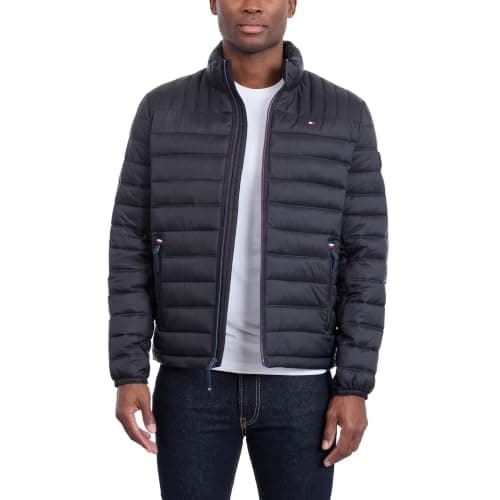 Tommy Hilfiger Men's Lightweight Down Alternative Packable Puffer Jacket Coat, Black, L — view 5