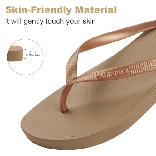 Aomig Unisex Flip Flops Ladies Girls Mens Flatform Beach Flip-Flop Slim PVC Flip Flops Women's Yoga Mat Comfortable Beach Platform Sandals Slip-Resistant Flat Flip Flop for Shower(Copper-6 UK) — view 5