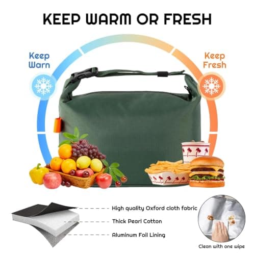 SUOXU Fashion Lunch Bags for Men Women- Reusable Insulated Leakproof Lunch Box Tote Bag, Cool Bags for Kids Girls Boys Adults,Thermal Cooler Bag for Work School Picnic Travel -8L (Green) — view 2