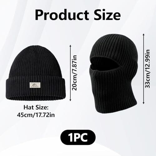 ZhouLinMou 2 in 1 Balaclava & Beanie Hat, Thermal Windproof Ski Mask, Cold Weather Face Cover for Running, Cycling, Motorcycle, Hiking, Unisex Black Winter Headwear (Black, 1Pcs) — view 2