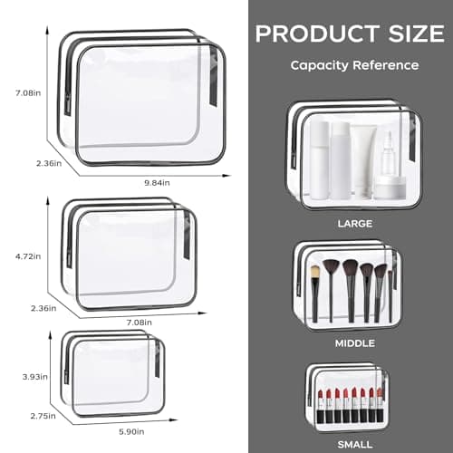 6PCS Clear Travel Cosmetic Bag with Zipper, Clear Toiletry Bags — view 2