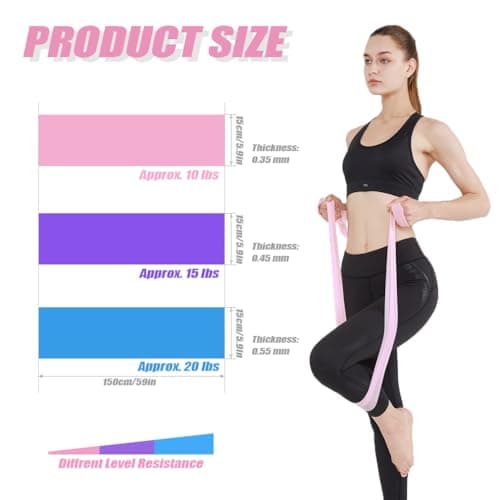 3Pcs Resistance Bands Set - Fitness Exercise Bands, Elastic Bands, Pilates Bands with 3 Resistance Levels, Long Stretch Bands for Yoga, Pilates, Stretching, Strength Training (Pink, Purple, Blue) — view 2